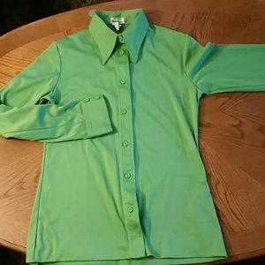 70s polyester lime green disco shirt LG